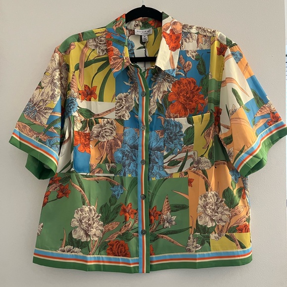 NWT Current Air Border Print Floral Block Shirt - Picture 5 of 8